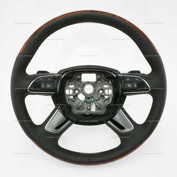 11-18 Audi A8 S8 Walnut Wood Black Leather Steering Wheel # 4H0-419-091-AD-UQH