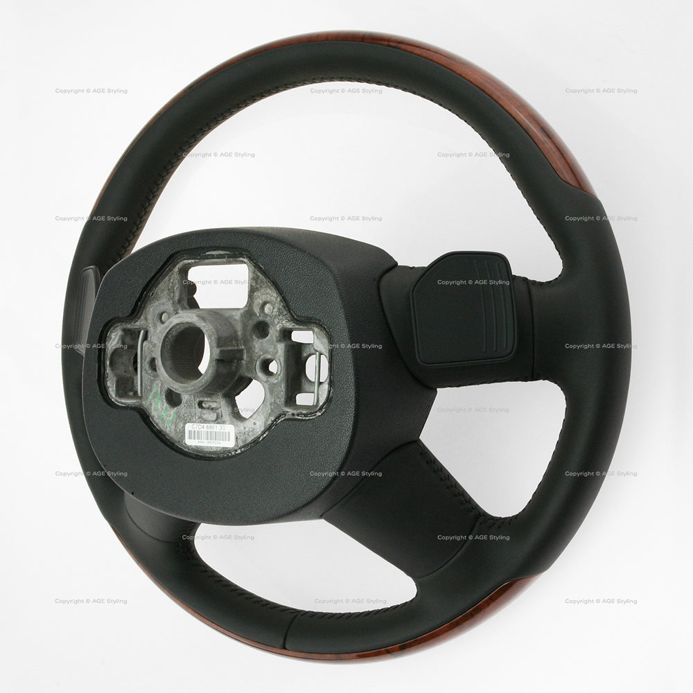 11-18 Audi A8 S8 Walnut Wood Black Leather Steering Wheel # 4H0-419-091-AD-UQH