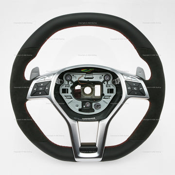 12-16 Mercedes-Benz C63 AMG Flat Bottom Alcantara Steering Wheel with Red Stitching # 204-460-47-03-3D16, 204 460 47 03 3D16, 20446047033D16, A20446047033D16