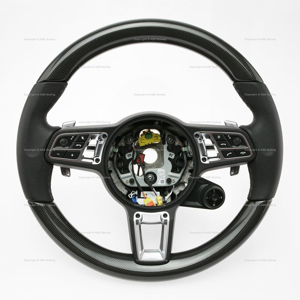 19-23 Porsche Cayenne Turbo PDK Carbon Fiber Black Leather Steering Wheel with Chrono # 9Y0-419-091-LE-A34, 9Y0.419.091.LE.A34, 9Y0419091LEA34, 9Y0-419-091-BR-A34, 9Y0.419.091.BR.A34, 9Y0419091BRA34