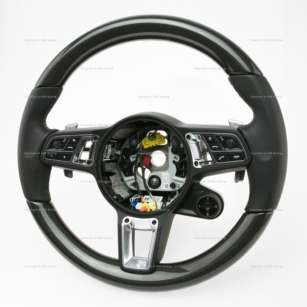 Porsche Cayenne Turbo PDK Lenkrad aus Carbonfaser und schwarzem Leder (Baujahre 2019–2023) # 9Y0-419-091-LE-A34