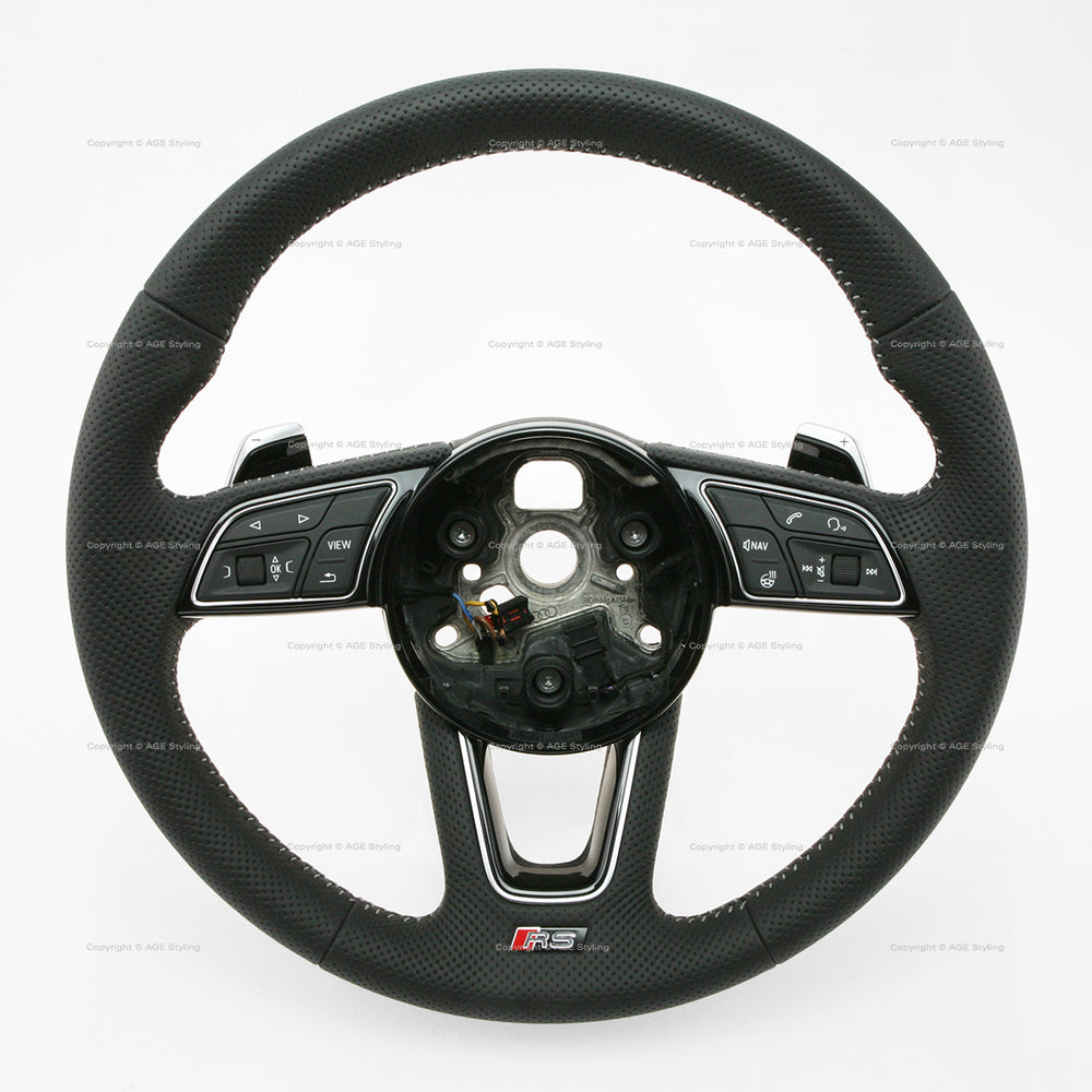 18-20 Audi RS5 Punched Leather Heated Steering Wheel with Extended Gear Shift Paddles # 8W0-419-091-DD-NOQ, 8W0 419 091 DD NOQ, 8W0419091DDNOQ