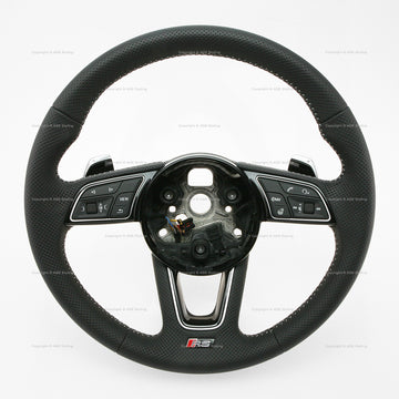 18-20 Audi RS5 Punched Leather Heated Steering Wheel with Extended Gear Shift Paddles # 8W0-419-091-DD-NOQ, 8W0 419 091 DD NOQ, 8W0419091DDNOQ