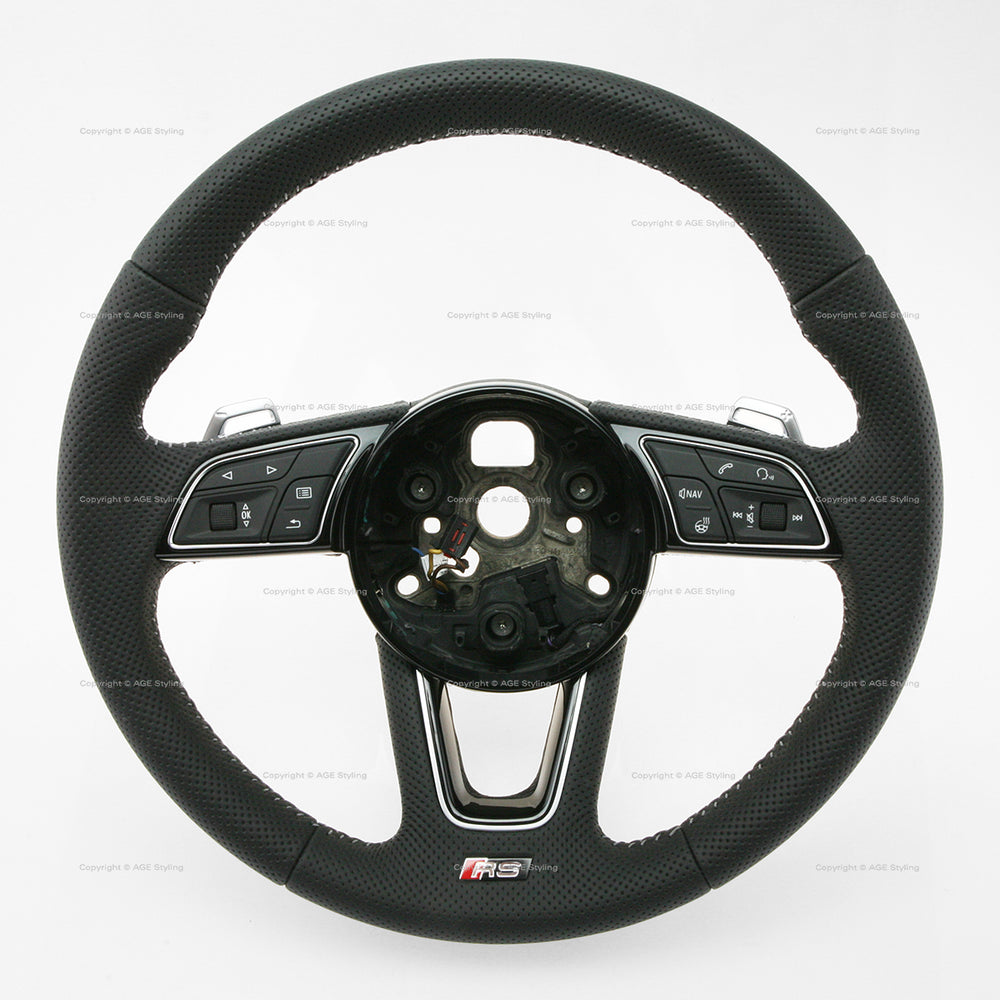 18-22 Audi RS5 Punched Leather Heated Steering Wheel with Chrome Gear Shift Paddles # 8W0-419-091-FD-NOQ, 8W0 419 091 FD NOQ, 8W0419091FDNOQ