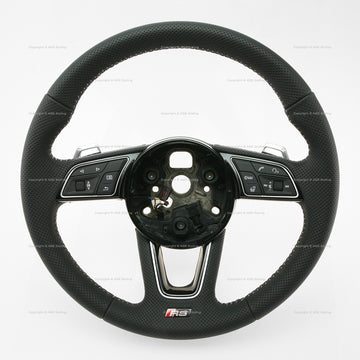 18-22 Audi RS5 Punched Leather Heated Steering Wheel with Chrome Gear Shift Paddles # 8W0-419-091-FD-NOQ, 8W0 419 091 FD NOQ, 8W0419091FDNOQ