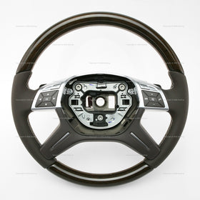 Mercedes-Benz GL350 GL450 GL550 ML350 ML550 Brown Eucalyptus Wood mock Brown Leather Steering Wheel # 166-460-15-03-8P18, A-166-460-15-03-8P18, 166 460 15 03 8P18, 16646015038P18