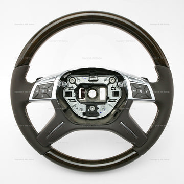 Mercedes-Benz GL350 GL450 GL550 ML350 ML550 Brown Eucalyptus Wood mock Brown Leather Steering Wheel # 166-460-15-03-8P18, A-166-460-15-03-8P18, 166 460 15 03 8P18, 16646015038P18
