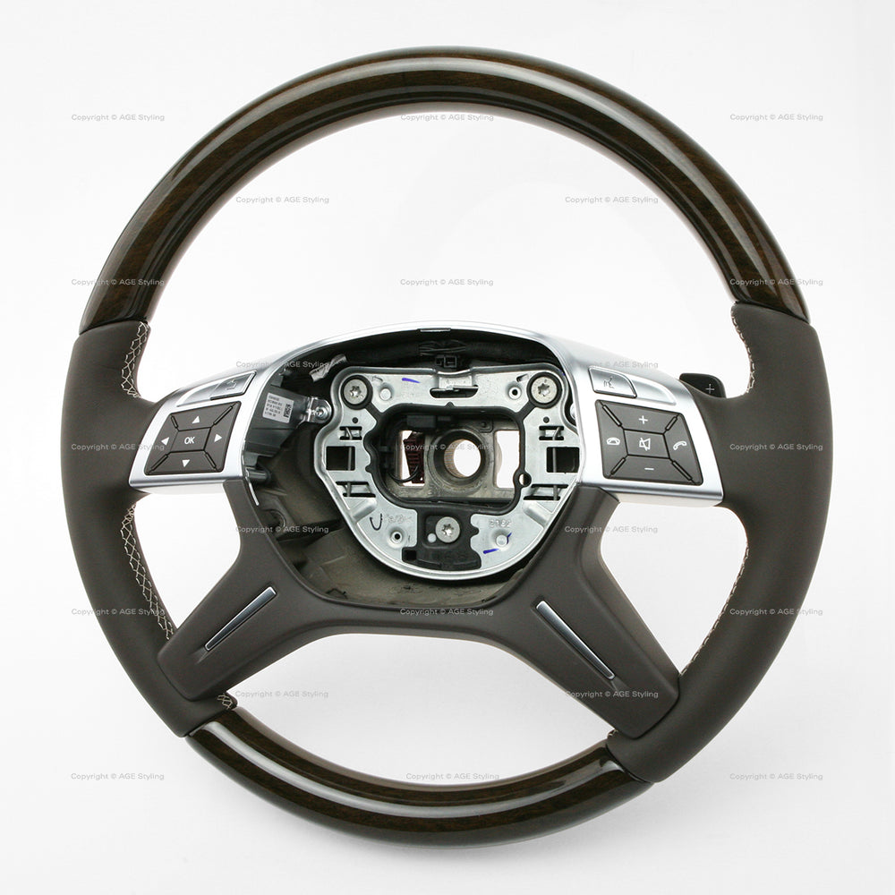 12-16 Mercedes-Benz GL350 GL450 GL550 ML350 ML550 Brown Eucalyptus Wood Steering Wheel # 166-460-15-03-8P18