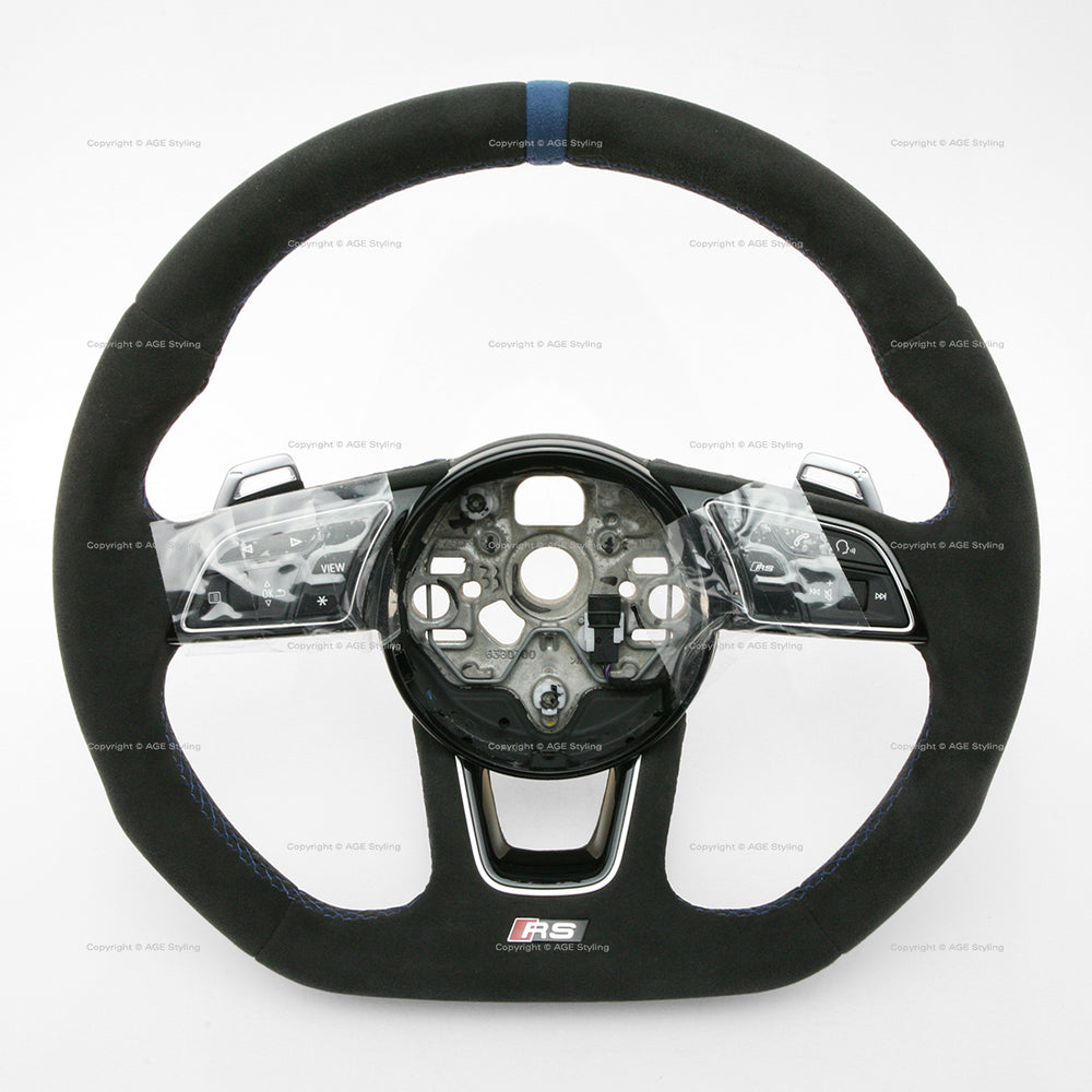 Audi RS3 Flat Bottom Suede Steering Wheel Blue Top # 82A-419-091-AT-BAV, 82A 419 091 AT BAV, 82A419091ATBAV