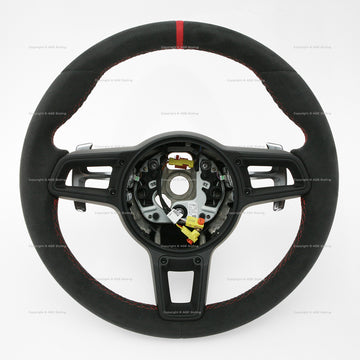 Porsche GT2 GT3 RS Suede Alcantara Steering Wheel Red Top Red Stitching # 9P1-419-091-GD-RBV, 9P1.419.091.GD.RBV, 9P1419091GDRBV