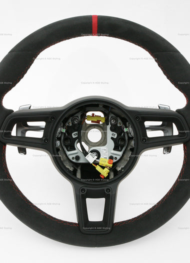 Porsche GT2 GT3 RS Suede Alcantara Steering Wheel Red Top Red Stitching # 9P1-419-091-GD-RBV, 9P1.419.091.GD.RBV, 9P1419091GDRBV