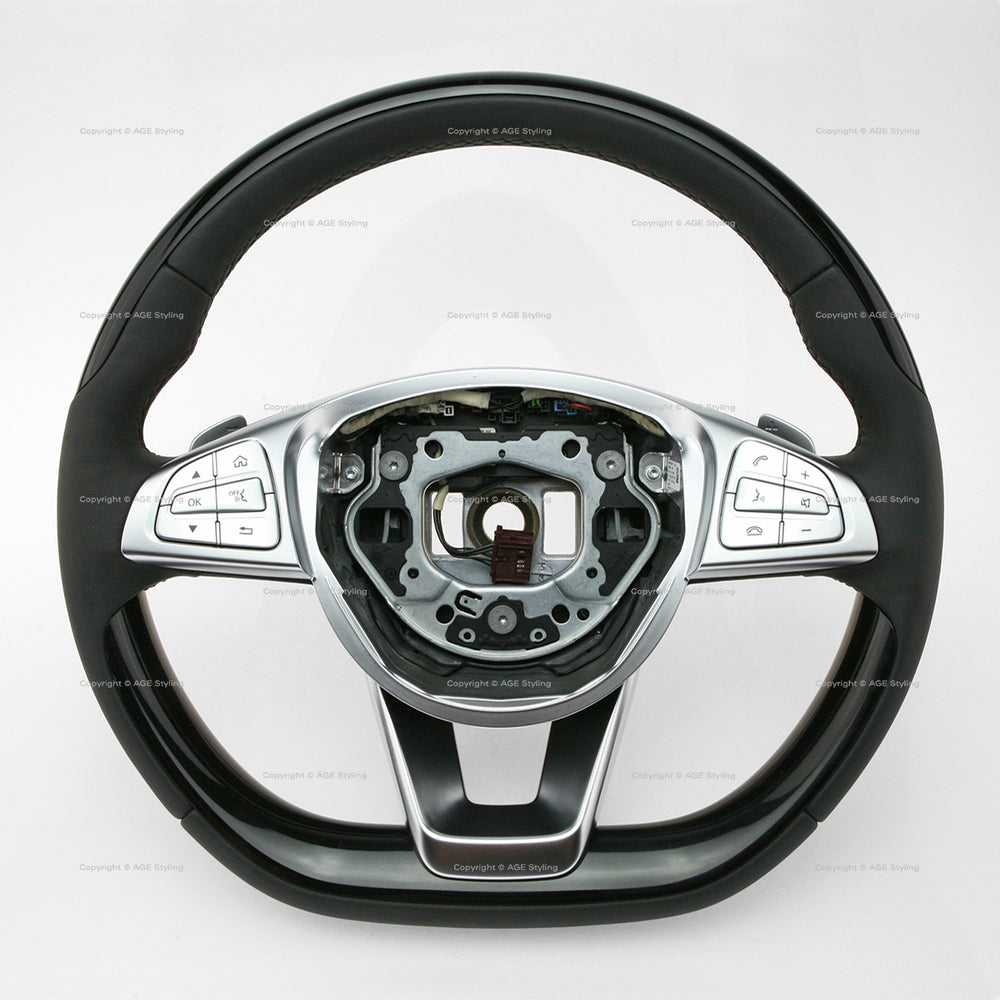 Mercedes-Benz S550 S600 S63 S65 Piano Black Lacquer Black Leather Steering Wheel # 002-460-67-03-9E38, A-002-460-67-03-9E38, 002 460 67 03 9E38, 00246067039E38
