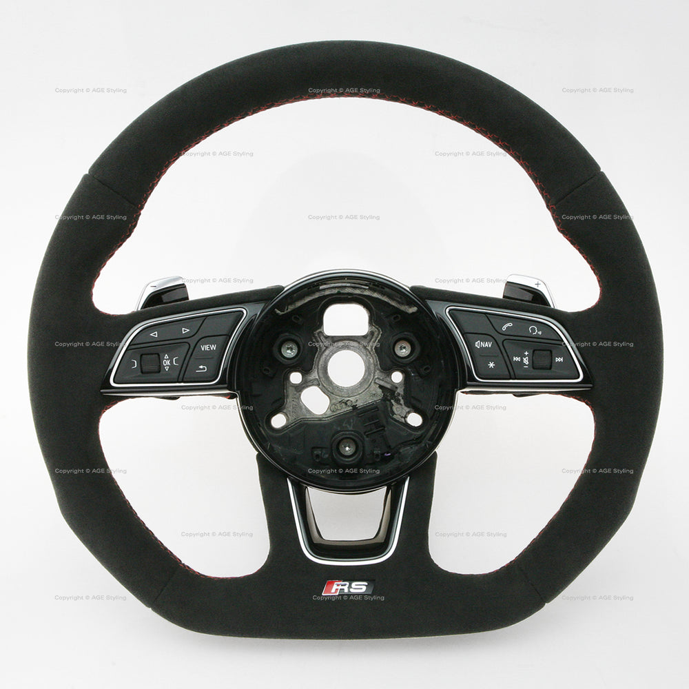 19-21 Audi RS5 Flat Bottom Suede Steering Wheel with Extended Gear Shift Paddles # 8W0-419-091-EF-NTW, 8W0 419 091 EF NTW, 8W0419091EFNTW
