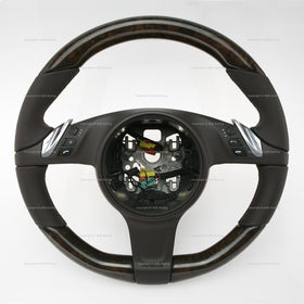10-16 Porsche Cayenne Panamera Walnut Wood Espresso Brown Leather Steering Wheel # 7PP-419-091-CL-6H6