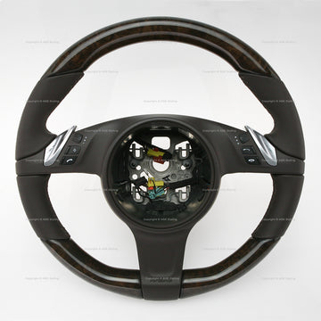 10-16 Porsche Cayenne Panamera Walnut Wood Espresso Brown Leather Steering Wheel # 7PP-419-091-CL-6H6