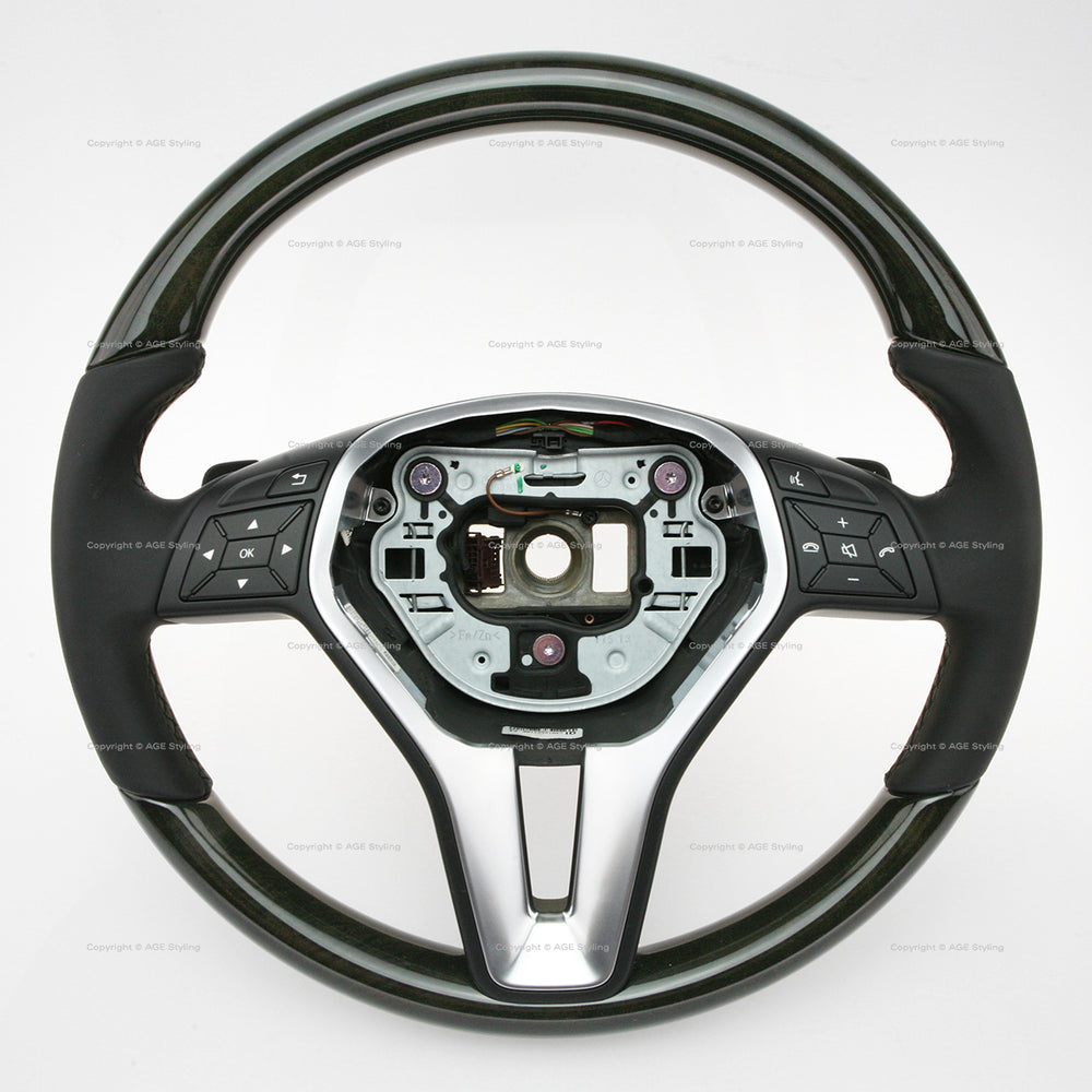 Genuine Mercedes-Benz E350 E400 E550 E63 CLS550 Ash Wood & Black Leather Steering Wheel with Lane Assistant # 218-460-42-03-9E38
