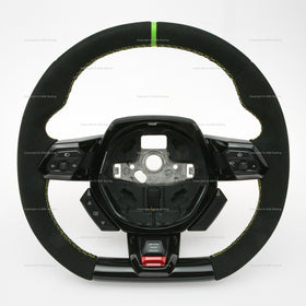 15-24 Lamborghini Huracan STO Black Suede Green Top Steering Wheel # 4T3‑419‑091‑B‑XZ0, 4T3 419 091 B XZ0, 4T3419091BXZ0