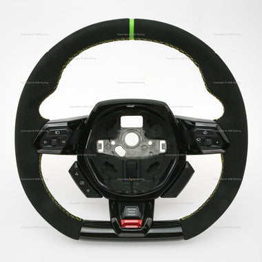 15-24 Lamborghini Huracan STO Black Suede Green Top Steering Wheel # 4T3‑419‑091‑B‑XZ0, 4T3 419 091 B XZ0, 4T3419091BXZ0