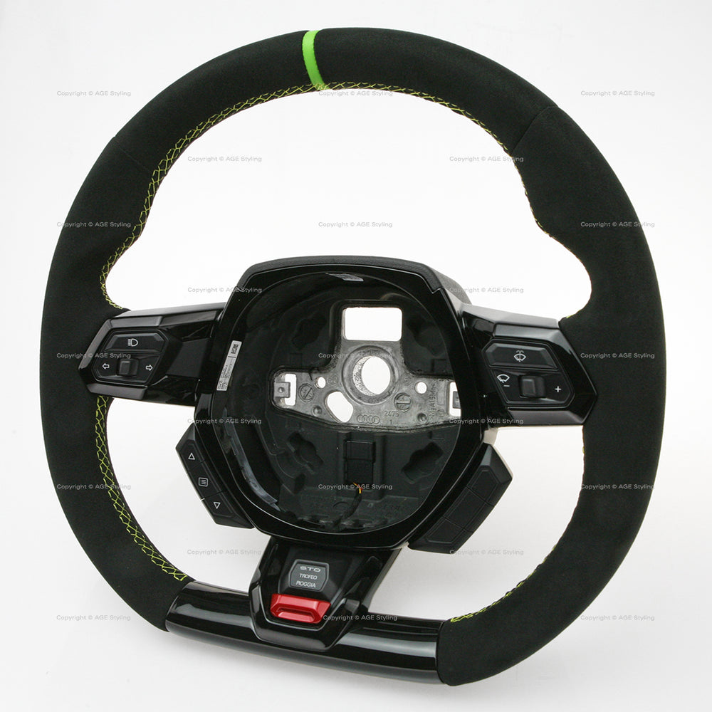 15-24 Lamborghini Huracan STO Black Suede Green Top Steering Wheel # 4T3‑419‑091‑B‑XZ0