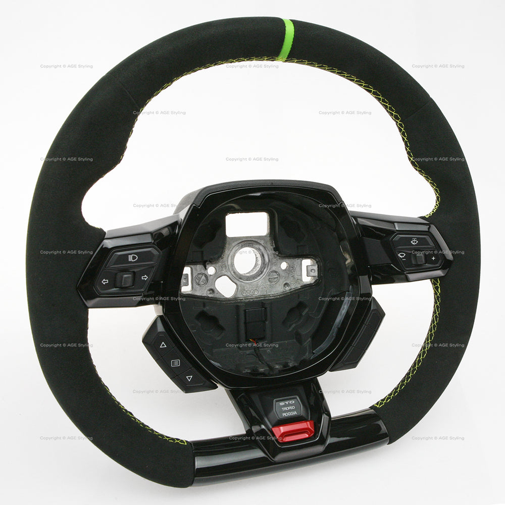 15-24 Lamborghini Huracan STO Black Suede Green Top Steering Wheel # 4T3‑419‑091‑B‑XZ0