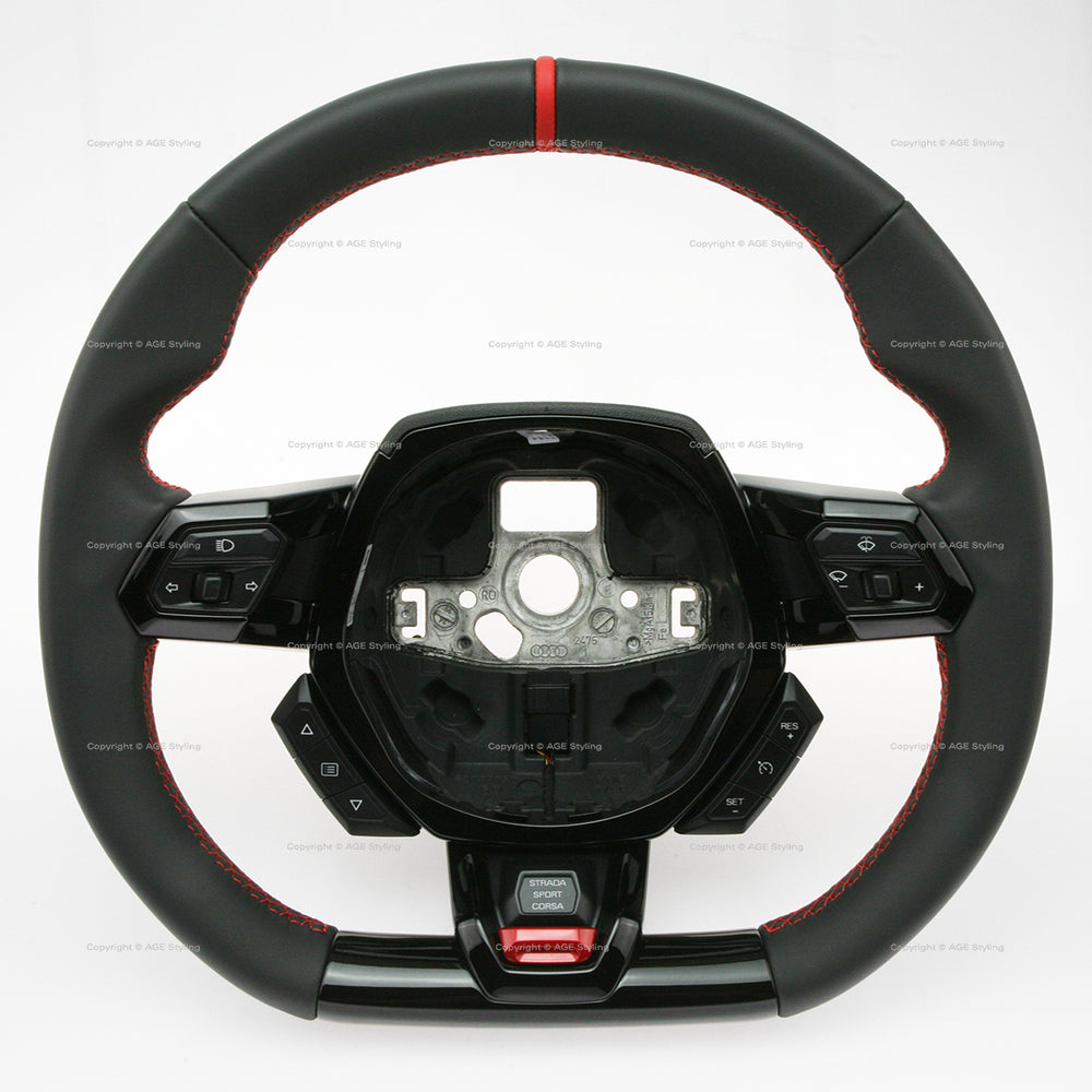 15-24 Lamborghini Huracan Black Leather Red Top Steering Wheel # 4T0-419-091-S