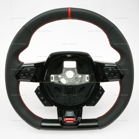 15-24 Lamborghini Huracan Black Leather Red Top Steering Wheel # 4T0-419-091-S
