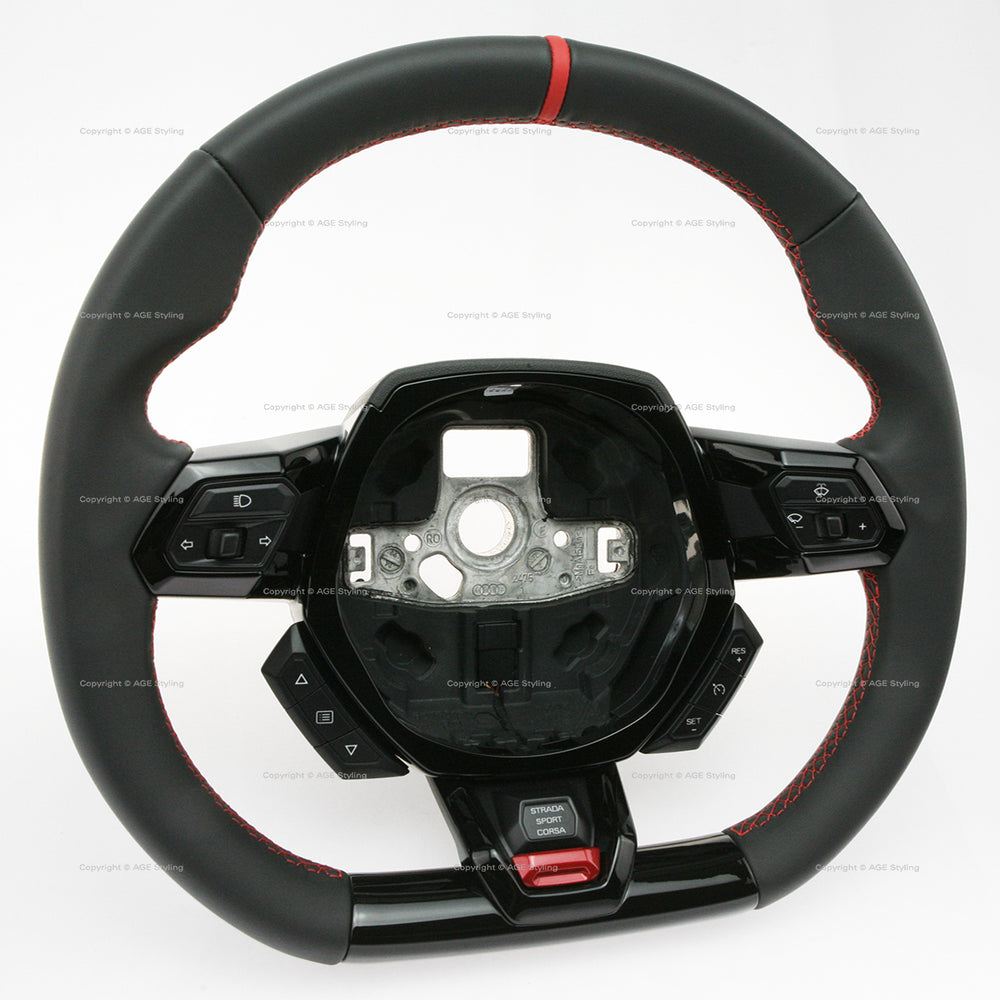 15-24 Lamborghini Huracan Black Leather Red Top Steering Wheel # 4T0-419-091-S