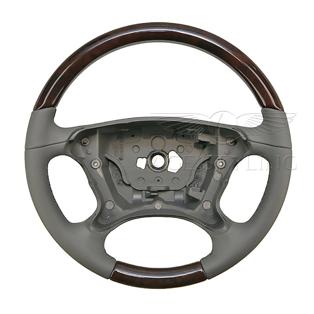 07-09 Mercedes-Benz CLK320 CLK350 CLK55 AMG Walnut Wood Gray Leather Steering Wheel # 219-460-38-03-7F62