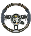 18-20 Porsche Cayenne Walnut Wood Graphite Blue Leather Steering Wheel # 9Y0-419-091-BA-OH7