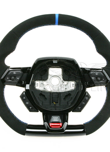15-24 Lamborghini Huracan Performante Black Suede Blue Top Steering Wheel # 4T0-419-091-BB