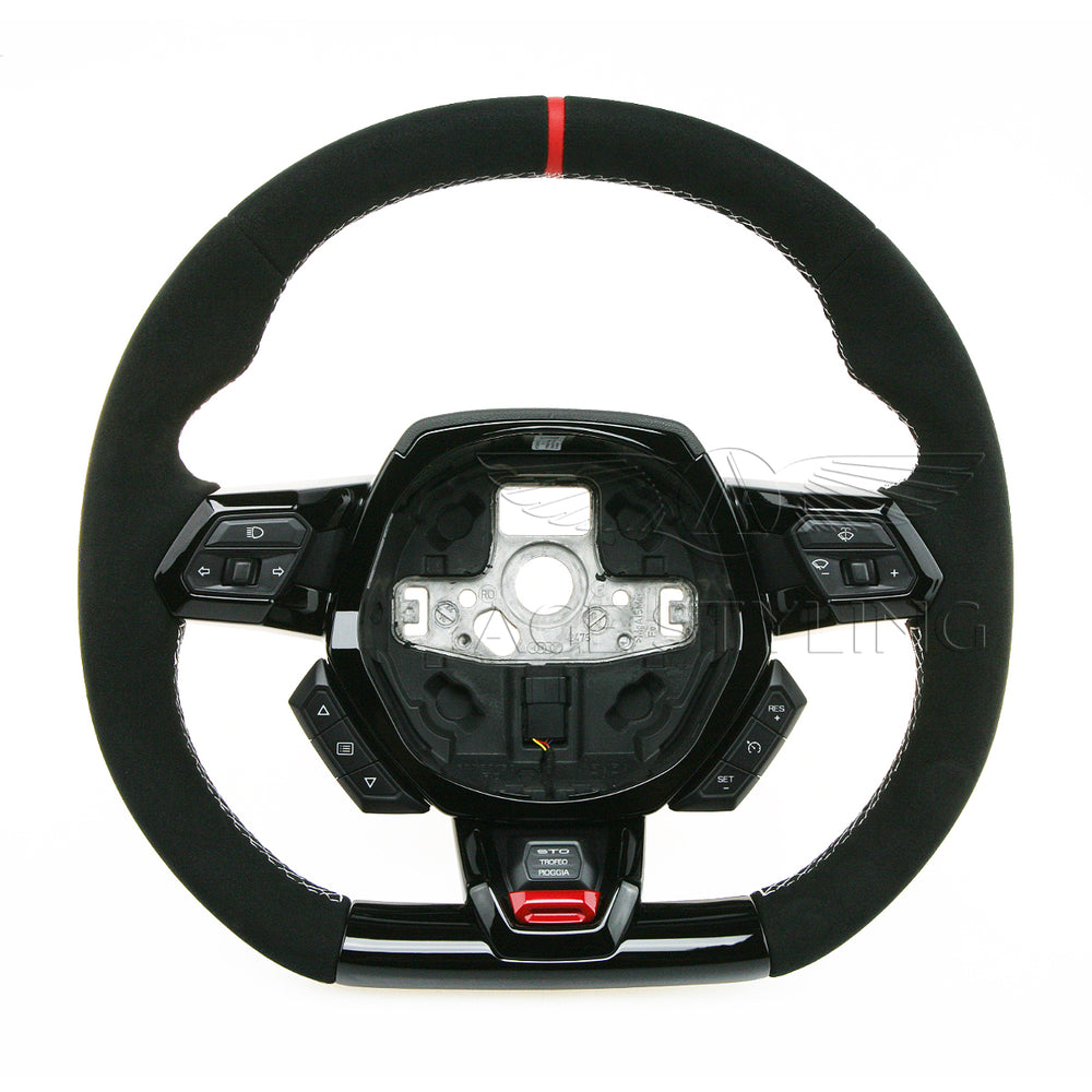 15-23 Lamborghini Huracan STO Black Suede Red Top Steering Wheel # 4T0-419-091-CX