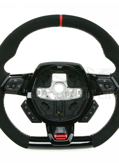 15-24 Lamborghini Huracan STO Black Suede Red Top Steering Wheel # 4T0-419-091-CX
