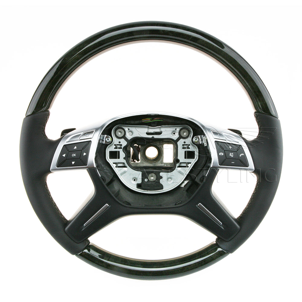 14-18 Mercedes-Benz GL350 GL450 GL660 GL63 ML350 ML550 ML63 Poplar Anthracite Wood Leather Steering Wheel # 166-460-93-03-9E38